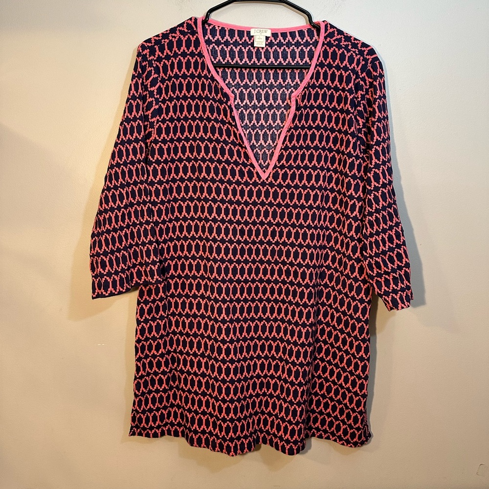 J Crew Womens Petite Large Blue Pink Tunic